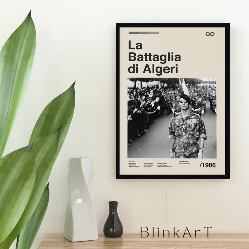 Image of BLINKART La Battaglia Di Movie Poster Frame 8x12 Inch | Premium 300 GSM Paper Wall Print | Mid Century Vintage Film Artwork for Home, Bedroom, Living Room, Office | Framed Photo Decor