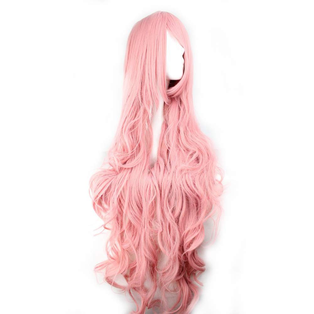 40 Inches 100cm Long Curly Wigs For Women Heat Resistant Synthetic Big Wavy Wig With Bangs Pink Cosplay Halloween Costume Wig - Image 2