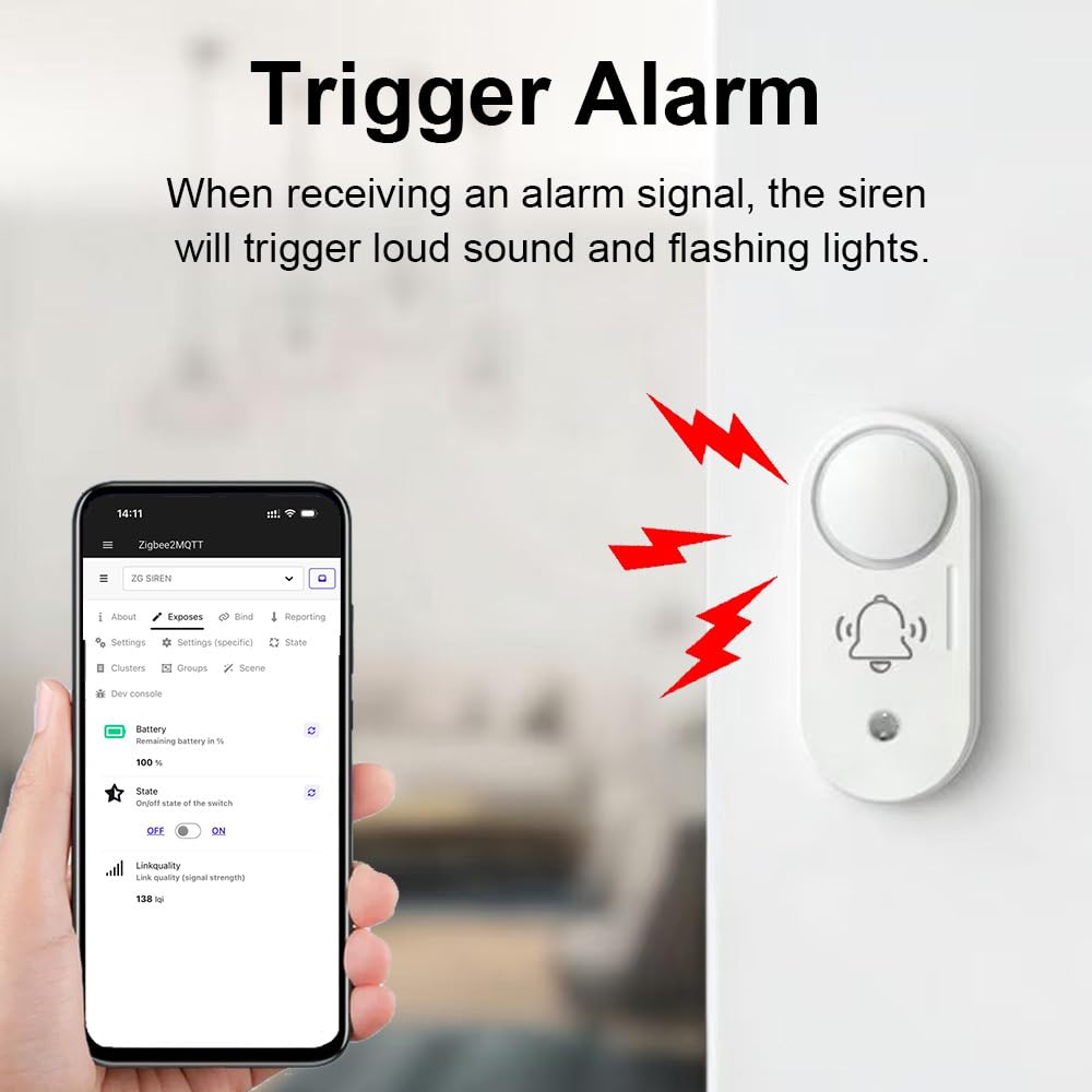 Haozee Zigbee Funk-Sirenenalarm, 110 dB lauter Sicherheitsalarm | batteriebetrieben,smarte App-Steuerung & Szenenverknüpfung, einfache Installation, kompatibel mit Home Assistant