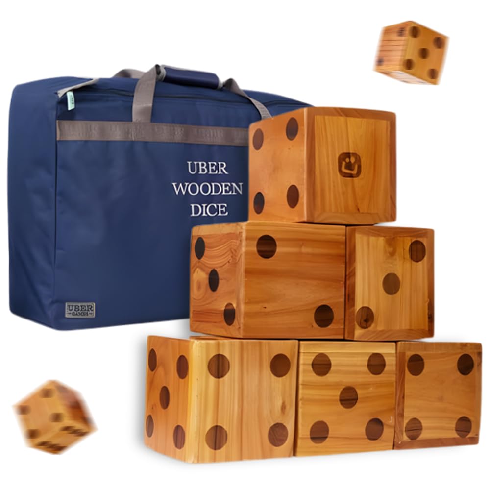 Drake XXL Holzwürfel-Set mit Tragetasche – 21 cm Große Würfel mit Eingebrannten Punkten – Outdoor Gartenspiel für Familie, Garten & Partys