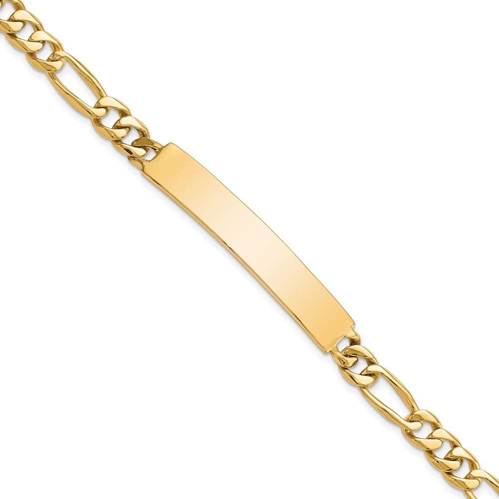 Solid Engravable Personalized Custom 14K Yellow Gold Figaro ID Bracelet For Men or Women Length 8 inches Width 7 mm