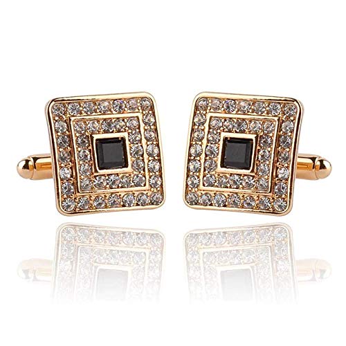 RICH & RARE Luxury Rhinestone Crystal Cuff-Links Classic Gold Square W/Gift Box