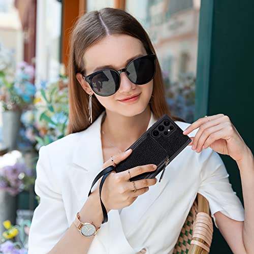Zve Samsung Galaxy S22 Ultra Case Wallet, Zipper Phone Case Purse With Rfid Blocking Card Holder Wrist Crossbody Strap Handbag Present Cover For Samsung S22 Ultra, 6.8",2022-Black #TOP4