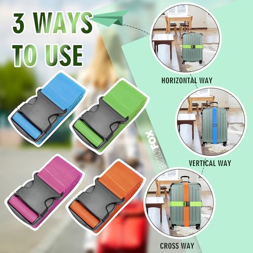 Milifox 4 Pièces Sangle Valise,195 Cm Sangle de Bagage RéGlable pour La Fermeture des Sacs de Voyage afin de SéCuriser Les Bagages,Bleu Clair,Orange,Vert Fluo,Rose – vue 4