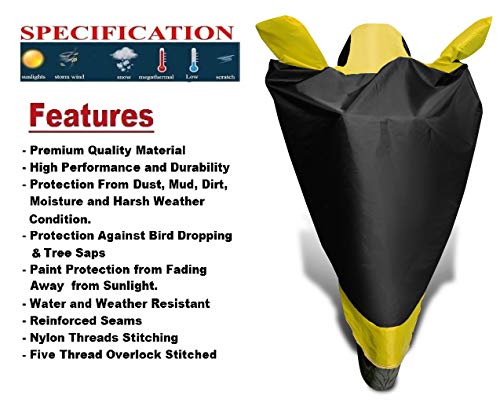 Image of Auto Hub Bike Cover Compatible with TVS Apache RTR 160 with Mirror Pocket, Dustproof, Heat Resistant, Triple Stitched, Apache 160 Bike Cover- Black, Yellow