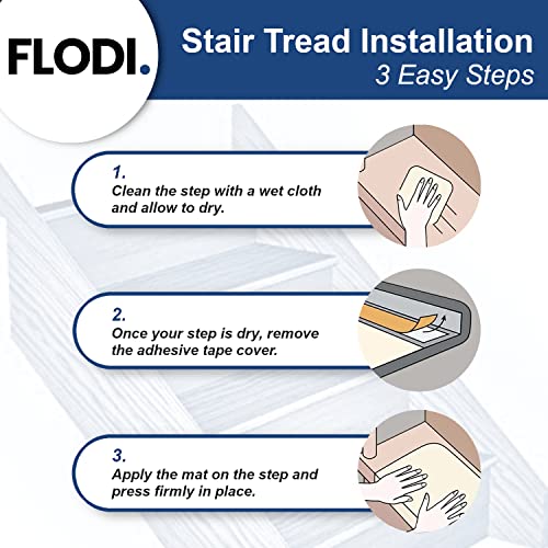 FLODI. Barcelona Deep Pile Stair Tread Mats, Shaggy Carpet Stair Mats, Anti Slip Self Adhesive Carpet Runner Pads (Grey, Semicircular - 23 x 65 cm) - Image 7