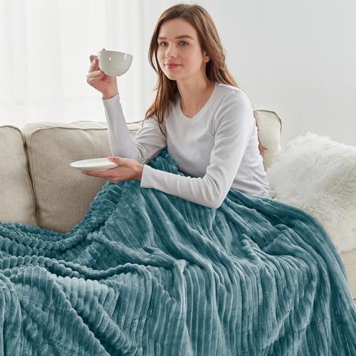 Image of Nestl Stone Blue Microfiber Throw Blanket - Fuzzy, Lightweight, Cozy, 50x60 in, All Seasons, Machine Washable