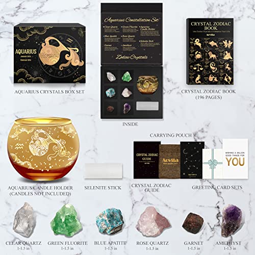 Image of Aovila Aquarius Birthday Gifts for Women - Aquarius Candle Holder Crystals Birthstones Gifts Box Set - Zodiac Gifts Astrology Horoscope Gifts Birthday Gifts for Her Mother Sister Best Friends