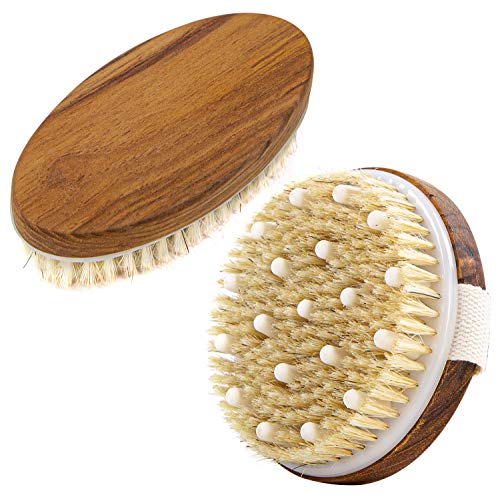 Teak Wood Bath Body Brush for Wet and Dry Brushing, Shower Body Brush, Oval and Round Body Brush Set