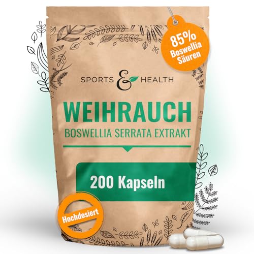 Boswellia Serrata Weihrauch – 200 Boswellia Weihrauch Kapseln – Extrakt 85% Boswellia Säuren – vegane Weihrauchkapseln hochdosiert