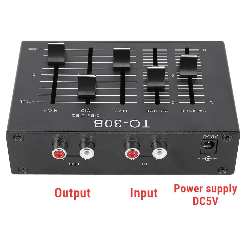 Equalizzatore A 3 Bande EQ con Controllo del Volume A Basso Rumore. Regolazione 'Alta, Media e Bassa Frequenza per Giradischi, Schede Audio e Chitarre.