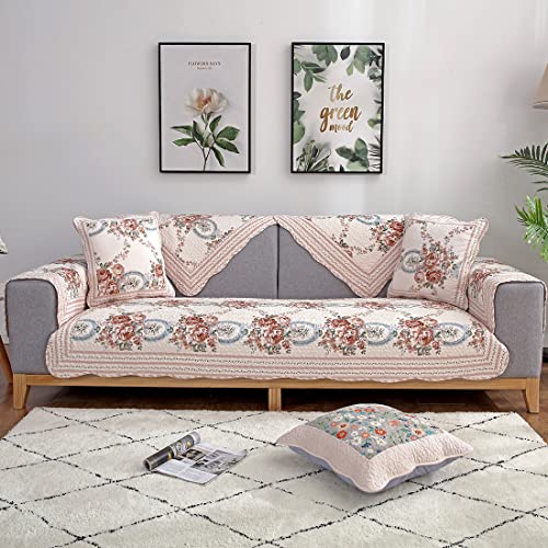 Vctops Farmhouse Country Floral Couch Sofa Covers Flower Pattern Cotton Quilted Sectional Couch Cover Non Slip Soft Comfy Sofa Slipcovers Furniture Protector (Floral,28"X28") #TOP2