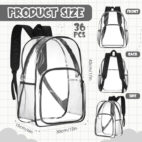 Image of Amylove 36 Pcs Clear Backpack bulk for Stadium Events Heavy Duty PVC Transparent Bookbag for College Workplace Security (17 Inches,Blacks)