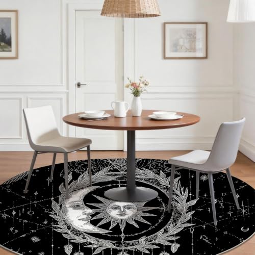 Tapis noir gothique lune soleil feuillage lavable en machine 80 cm - 5