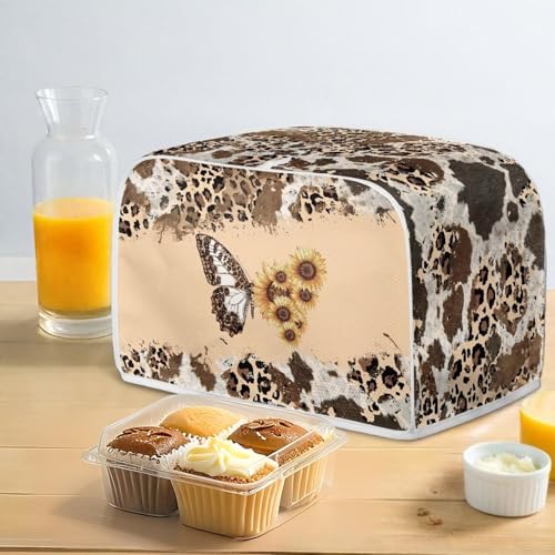 Image of Talayituse Butterfly Sunflower Cow Leopard Print Toaster Cover 2 Slice Wide Slot, Lightweight Dust Protection Washable Appliance Bag Bread Maker Cover, S