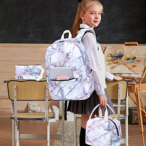 Bluboon Teen Girls School Backpack Kids Bookbag Set With Lunch Box Pencil Case Travel Laptop Backpack Casual Daypacks (Marble 5) #TOP7