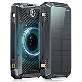 49800mAh Solar Powerbank, PD 30W USB C Solar Ladegerät Schnellladen mit 2 Kabeln, 3 Port (2 USB & 1 Type-c), 15W Wireless Charger, LED Leuchtanzeigen, Taschenlampe, Externe Handy-Akkus für Smartphone