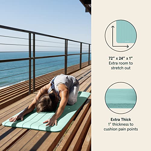 Retrospec Solana Yoga Mat 1" Thick W/Nylon Strap For Men & Women - Non Slip Exercise Mat For Home Yoga, Pilates, Stretching, Floor & Fitness Workouts - Blue Lagoon #TOP5