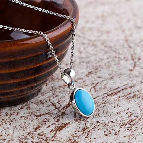 Aaa Genuine Turquoise Stone Pendant Dainty Necklace, Bezel Jewelry, Chakra Healing Crystals, December Birthstone, Rhodium Plated, 925 Sterling Silver Chain18 Inch, Anniversary Gift For Women #TOP1