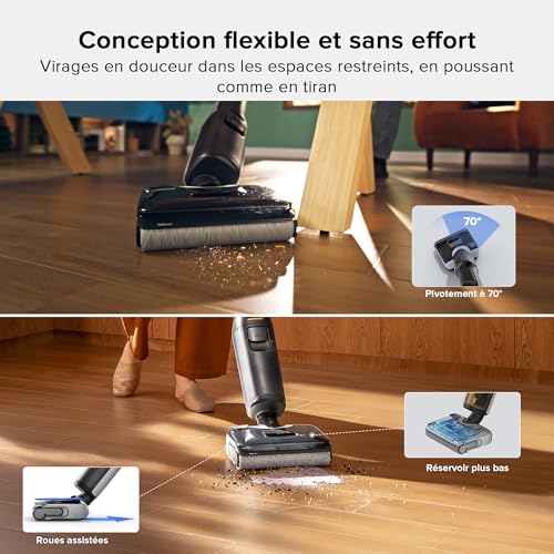 roborock F25 aspirateur Laveur 20 000 Pa, Tout-en-Un avec séchage Rapide à 90 °C, Auto-Nettoyage à l'eau Chaude, serpillière Anti-enchevêtrement, inclinable à 180° pour sols durs. (F25)