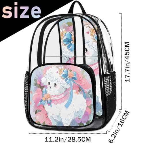 Cute Watercolour Sheep Flower Clear Backpack Stadium Approved PVC Backpacks for Adults Heavy Duty Clear Bag for Work Security Travel College2