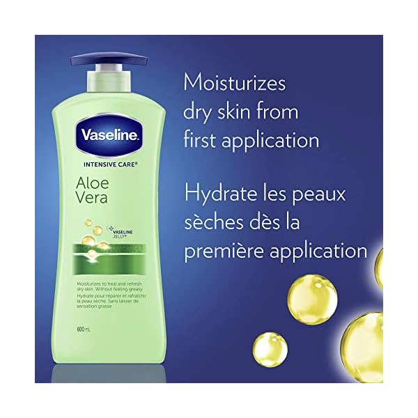 Vaseline-Intensive-Care-hand-and-body-lotion-For-Dehydrated-Skin-Soothing-Hydration-Dry-Skin-Lotion-With-100-Pure-Aloe-Extract-203-oz-3-count Vaseline Intensive Care Body Lotion for Dry Skin Soothing Hydration Lotion Made with Ultra-Hydrating Lipids + 1% Aloe Vera Extract to Refresh Dehydrated Skin 20.3 oz, Pack of 3