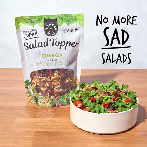 Image of Modern Mill Omega Mixed Salad Topper By Gourmet Nut - Dried Cranberries, Figs, Roasted Sliced Almonds, Walnuts, Cherries & Pumpkin Seeds - Gluten Free, Kosher, Vegan Snack Mix - 12 oz Resealable Bag