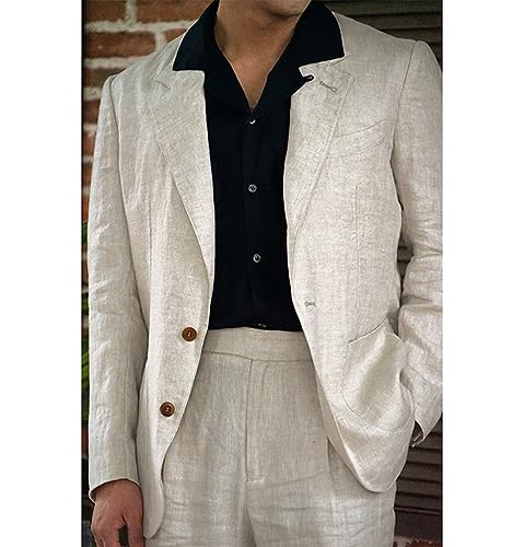 Ceehuteey Men's Linen Suit 2 Pieces Summer Beach Wedding Casual Prom Tuxedo for Groomsmen2
