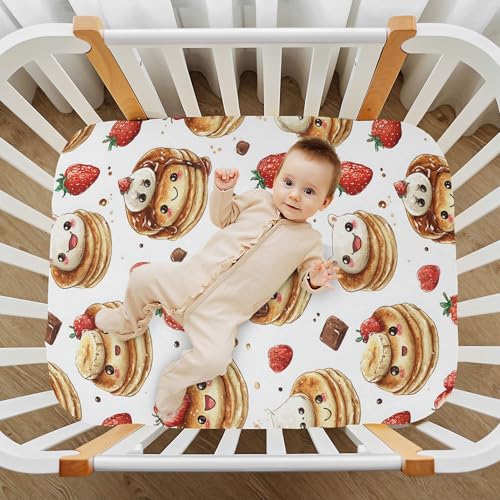 Image of Pancakes Cakes Cute Crib Sheets Soft Breathable Fitted Baby Crib Sheets Mattress Cover for Girls Boys, 52 inch x 28 inch x 9 inch
