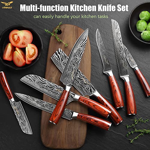 Vinnar Chef Knives Sets, 8 Pieces Japanese Professional Chef Knife Set, High Carbon Stainless Steel With Pakkawood Handle, Sharpest Cooking Knives, Best Choice For Home Kitchen And Restaurant #TOP5