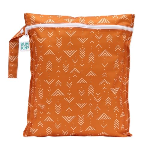Image of Bumkins Waterproof Wet Bag for Baby, Travel, Swim Suit, Cloth Diapers, Pump Parts, Pool, Beach, Gym Clothes, Toiletry, Hook to Stroller, Daycare, Zipper Reusable Wetdry Packing Pouch, Boho Orange