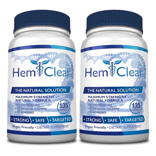 Hemclear for Hemorrhoids - Vegan Formula for Hemorrhoid Relief & Vascular Health - Maximum Strength - 2 Bottle - 135 Capsules