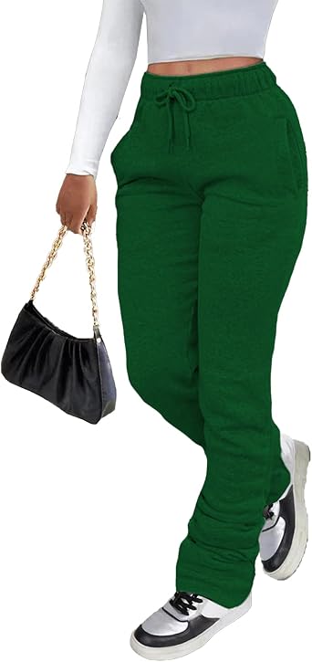 ECDAHICC Womens Stacked Pants Fleece Lined Sweatpants Thicken Snow Active Workout Joggers Ruched Trousers