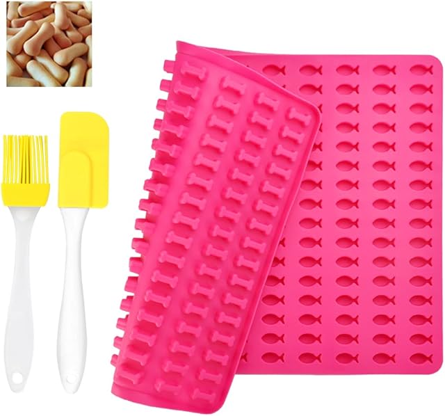 DECARETA Silicone Baking Mat,Pet Baking Molds Mould,Dog Treat Moulds Treats Pan,Bone Fish Shape,with Brush and Scraper Reusable Bakeware Cooking Mat Biscuit Mould for Dog Treats,Puppy Cookie