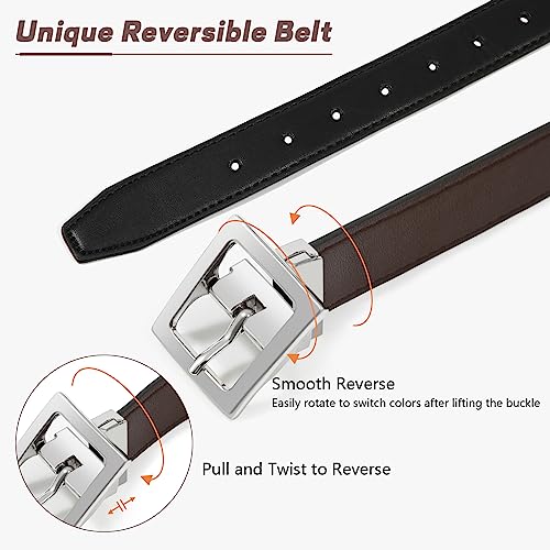 AWAYTR Reversible Kids Belts for Boys - Brown and Black Leather Belt for School Uniform Casual Jeans3