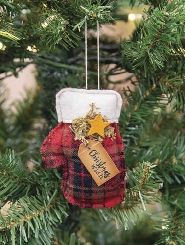 Christmas-Wish-Primitive-Plaid-Mitten-Ornament Christmas Wish Primitive Plaid Mitten Ornament