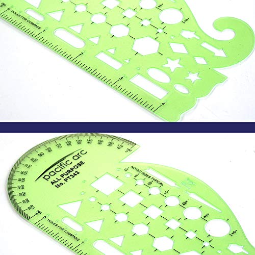 Image of Pacific Arc All Purpose Template Guide, Featuring A Protractor, 4 Inch Ruler, French Curves, and Standard Shapes