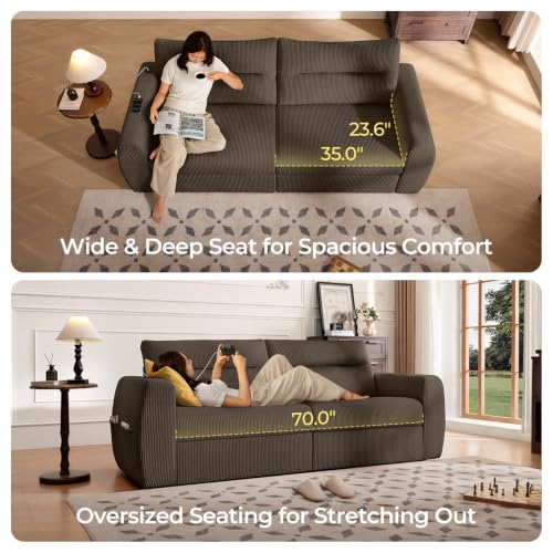 Image of 88.6 inch Modern Storage Loveseat Sofa, Small Couches for Living Room, Brown | Corduroy, USB Charging, Pull-Out Storage, Deep Seat, Comfy Love Seat for Small Spaces, Apartment, Bedroom, Dorm, Office