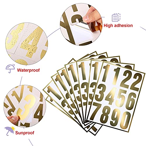 Image of Tenare 96 Pcs Vinyl Number Stickers 0-9 Reflective,3 Inch,Gold in White