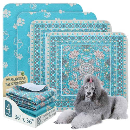 Image of Homimp Washable Pee Pads for Dogs, 4 Pack Reusable Puppy Pads, Absorbent and Leakproof Dog Pee Pads, Non Slip Puppy Training Pads, Pet Mat for Floor, Crate, Couch, Whelping, 36 inchx36 inch