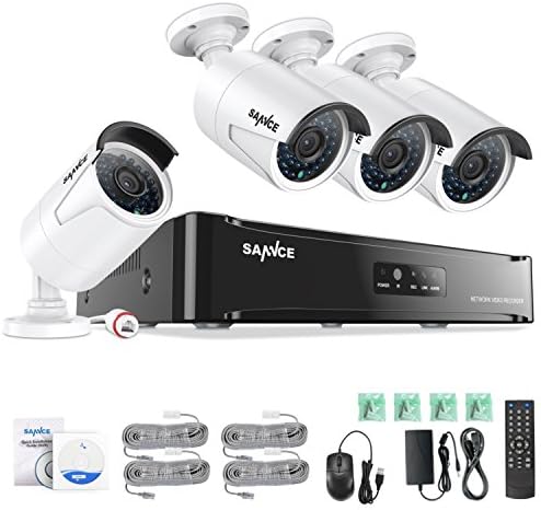 【8CH, Audio Recording】SANNCE 8CH 1080P POE CCTV Camera System and 4pcs 2.0MP Outdoor Bullet Camera with Bulid-in Microphone, IP66 Weatherproof, Day/Night Vision, Email Alert with Screenshot