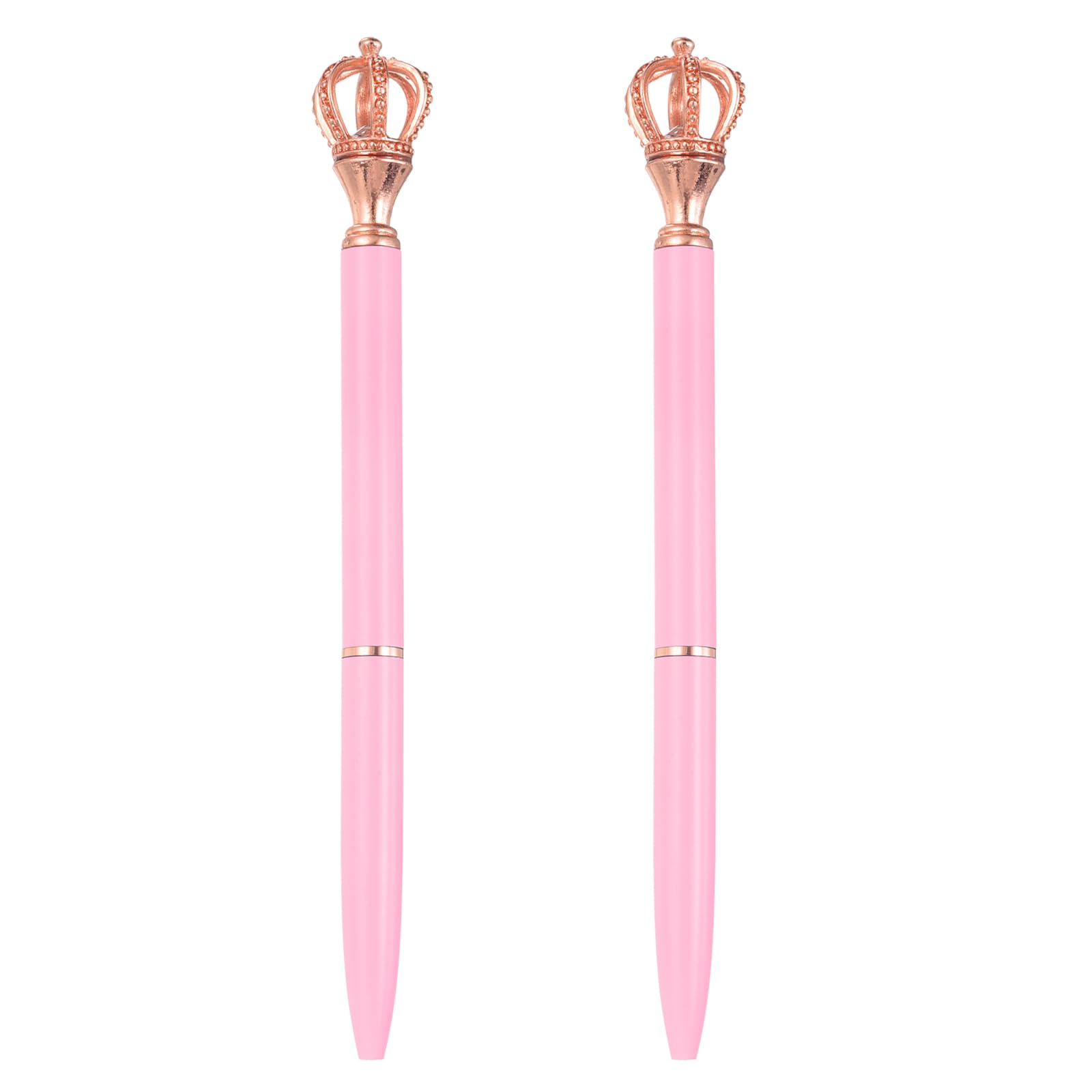 PATIKIL Crown Ballpoint Pen, 2Pcs Sparkling Bling Metal Pen with Crown Top Elegant 1.0mm Black Ink Ballpoint Refillable for Office Business Wedding Party Birthday Gift Matte Pink/Rose Gold