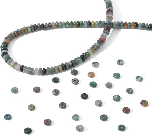 Miniatura 6 de Cuentas de piedra de disco de ágata india natural de 0.16 x 0.079 pulgadas, 160 cuentas de piedras preciosas sueltas para diseño de joyería