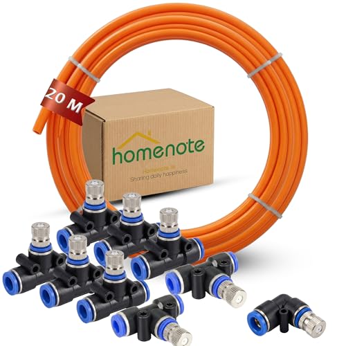 Image of Homenote 20Mtr Hose Pipe & 10pcs 6mm Mist Nozzle with Tee Connector Suitable for DIY Sanitization Tunnel Fogger Sprayer Watering Irrigation Fogging Cooling Mist Kit Sprinkler | Orange