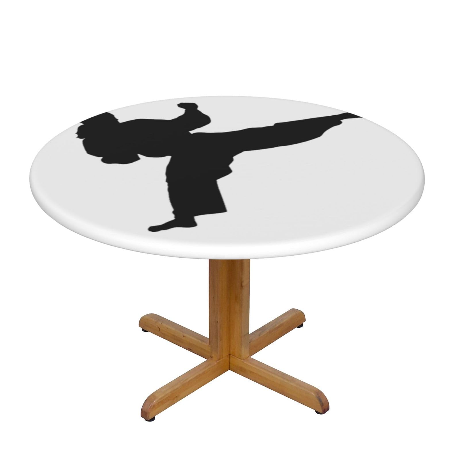 DUWAA Karate Print Oxford Fitted Table Cover For Patio Picnic, Waterproof Round Tablecloth For Home And Outdoor