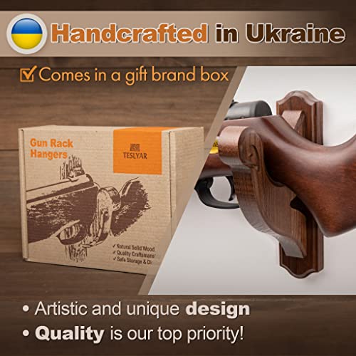 Teslyar Gun Rack Wall Mount Hold Up Displays Horizontal Gun Rack And Shotgun Hooks Store Rifle Shotgun Bow Real Hardwood Hanger Brown #TOP1