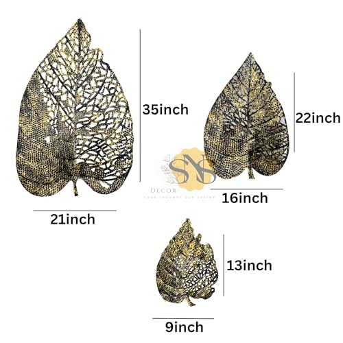 Image of SNS DECOR Luxury Metal Abstract Figures Leaf Wallart Set of 3 Handcrafted Wall Sculpture Wall Art Multicolor For Home Decoration (Black & Gold)