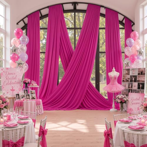 Image of 50ftx15ft Hot Pink Backdrop Curtains for Parties, Wrinkle Free Polyester Hot Pink Photo Backdrop Drapes 10 Panels 15 ft Long Back Drop Cloth for Wedding Birthday Photography Background Party