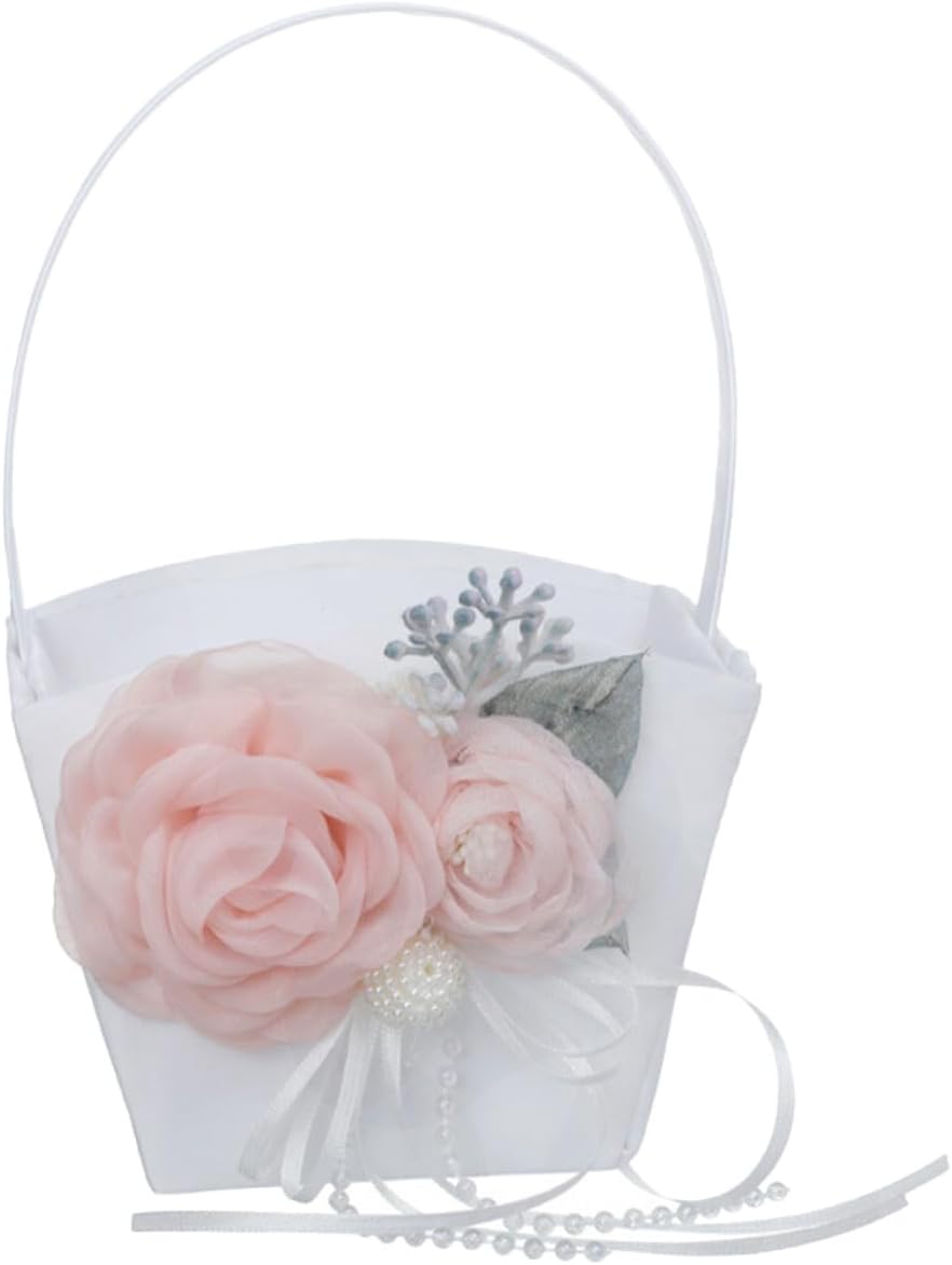 Ciieeo Wedding Flower Girl Basket Handheld Satin Petal Basket for Wedding Party and Ceremony Supplies