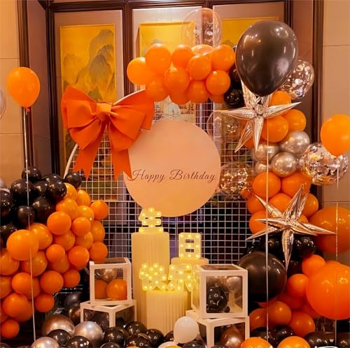 Image of 100pcs Orange Balloons, Helium Quality 12 inch Orange Latex Party Balloon for Birthday, Baby Shower, Graduation, Halloween Party Decor (66ft Ribbons)